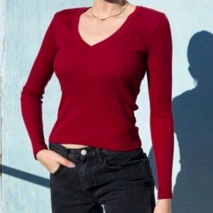 Brandy Melville Burnt Red V-Neck Long Sleeve